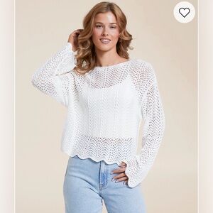 Z Supply Donovan Crochet Cropped Sweater, XS, White/Sandstone